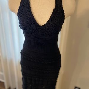 Crochet black halter maxi dress